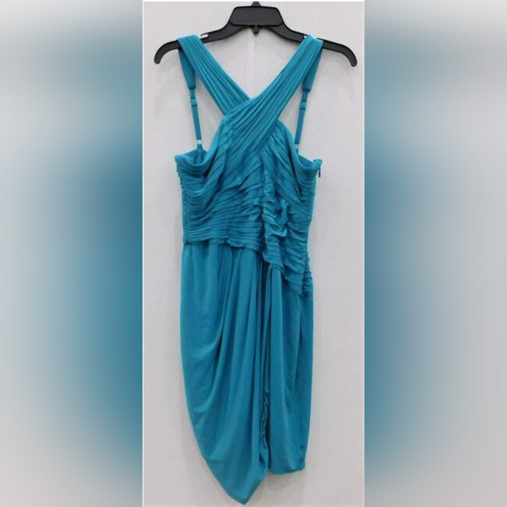 BCBG Max Azria Blue Jade Helyn Cross Over Wrap Cocktail Dress